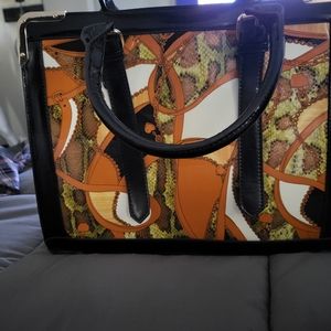 Womans Vintage Inspired Orange and Black Shoulder Bag